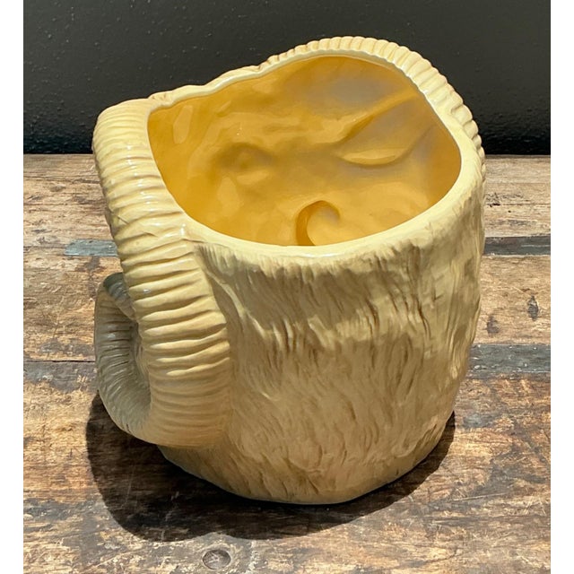 Cream Vintage Italian Ceramic Rams Head Cache Pot For Sale - Image 8 of 14