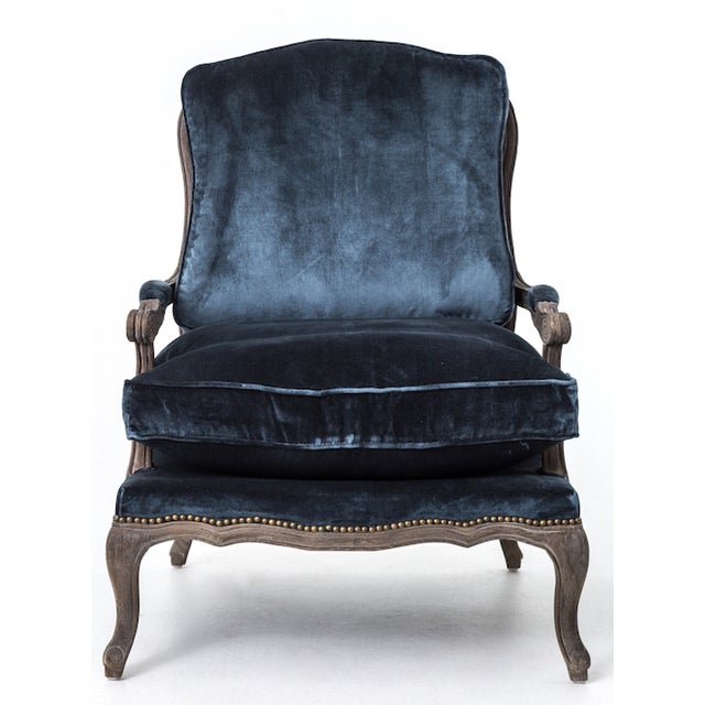 French Velvet Blue Bergere Chairs Set of 4 For Sale - Image 3 of 3