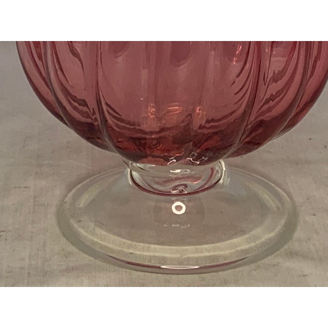 19th Century Victorian Cranberry Glass Basket: Ruffled Edge, Clear Handle, 13" Tall For Sale - Image 4 of 10