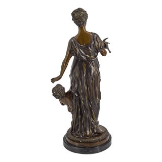 Auguste Moreau, Sculpture of Young Woman with a Child, Bronze For Sale