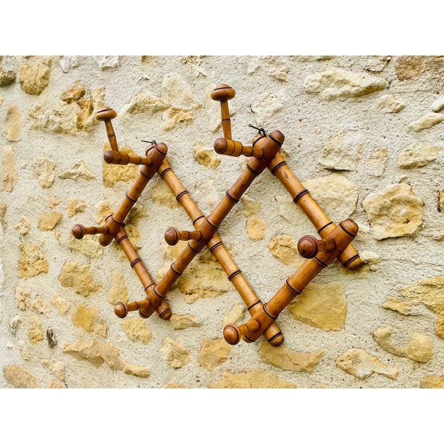 Wall-Mounted Turned Wood Folding Coat Rack, 1920s For Sale - Image 13 of 18