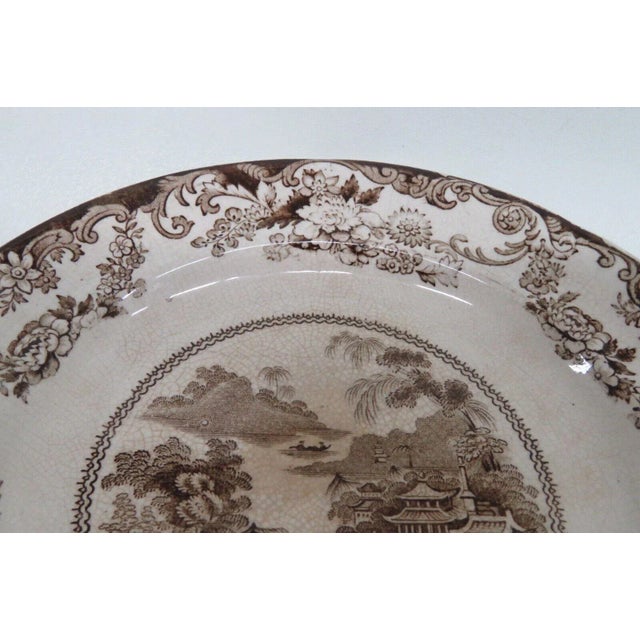 Transferware Ceramic Brown and Beige Asian Style Floral Design Plate For Sale - Image 4 of 11