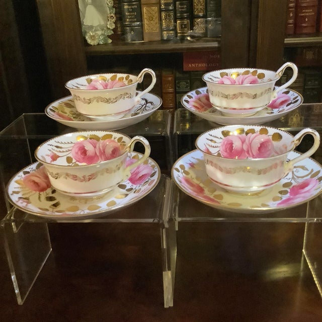 Spode Late 19th Century Spode Copelands Cabbage Roses Tea Cups - Set of 4 (Pattern 3886) For Sale - Image 4 of 12