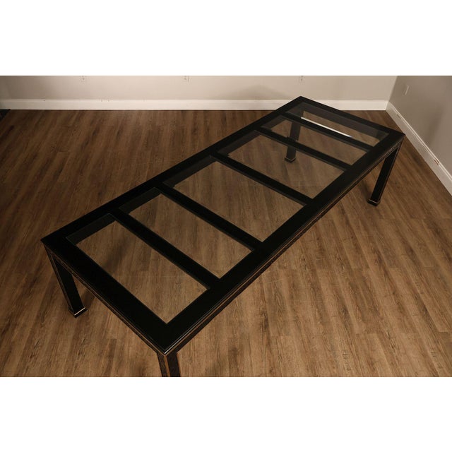 Chinese Chippendale Black Lacquered Dining Table With Two Leaves, Inset Glass For Sale - Image 4 of 18