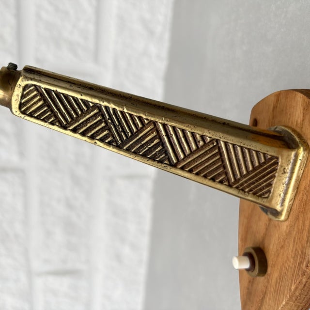 Brown Mid-Century Wall Lamp in Brass, Oak & Glass by Bo Råman for Asea, Sweden, 1950s For Sale - Image 8 of 15