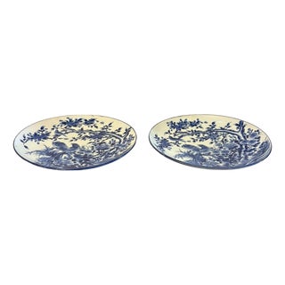 Large Antique Japanese Arita Imari Blue and White Porcelain Chargers, 1900, Set of 2 For Sale