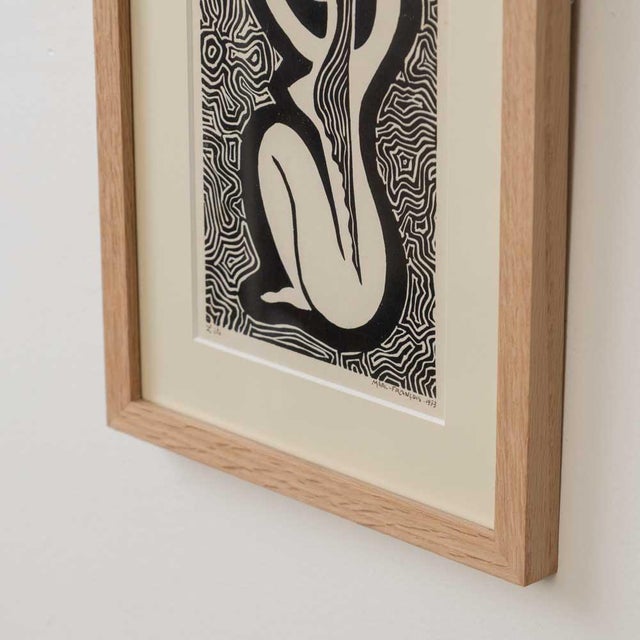 Black 1970s French Modernist Linocut Print For Sale - Image 8 of 9