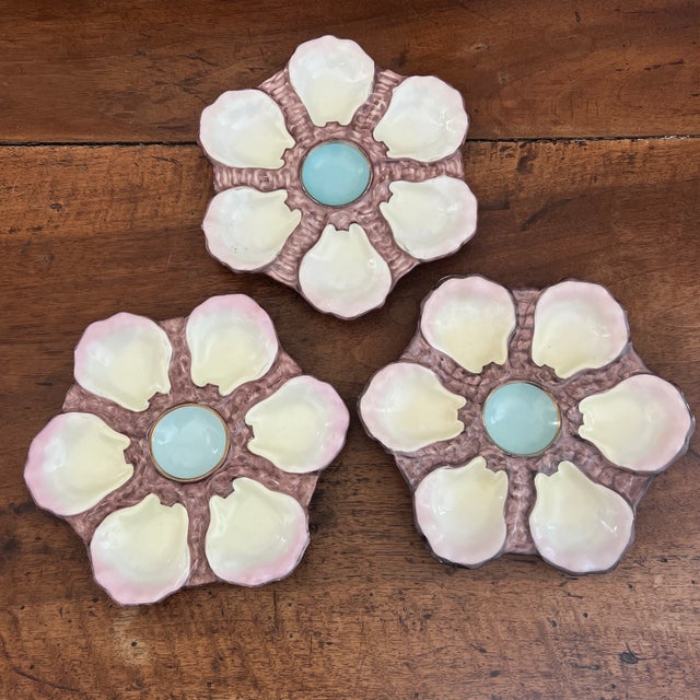 Antique French Porcelain Oyster Plate, Blue Center 6 well Oyster dish, Hand Painted, French Made It is an antique so it...