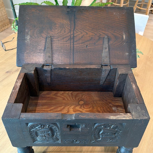Brown Antique European Carved Oak Chest on Stand For Sale - Image 8 of 12