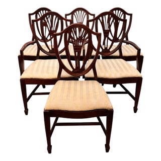 Vintage Sheraton Style Solid Mahogany Dining Chairs - Set of 6 For Sale