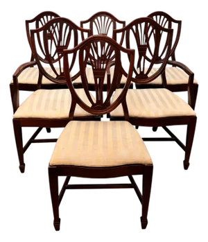 Vintage Sheraton Style Solid Mahogany Dining Chairs - Set of 6