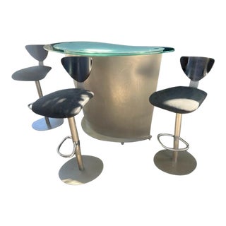 1970s Mid Century Steel Drinks Bar & 3 Stools. For Sale