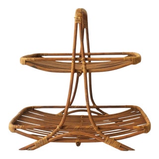 Vintage Wicker Etagere Table Stand For Sale