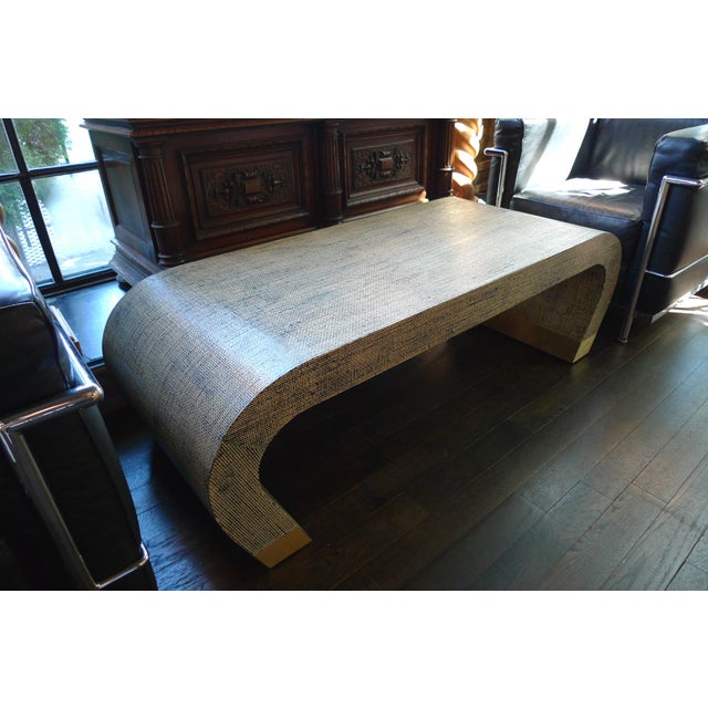 Mid-Century Karl Springer Style Linen Wrapped Coffee Table ...