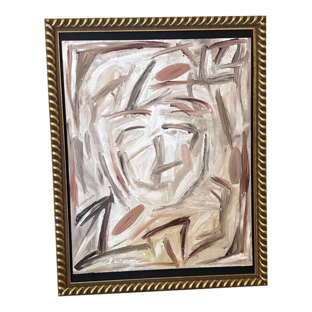 Vintage Abstract Neutral Portrait Painting Signed L. Acheson ~ Framed For Sale