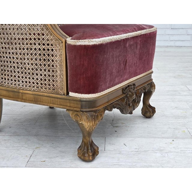 Mid-Century Modern Vintage Danish Chair in Woven Wool and Velour, 1940s For Sale - Image 3 of 18