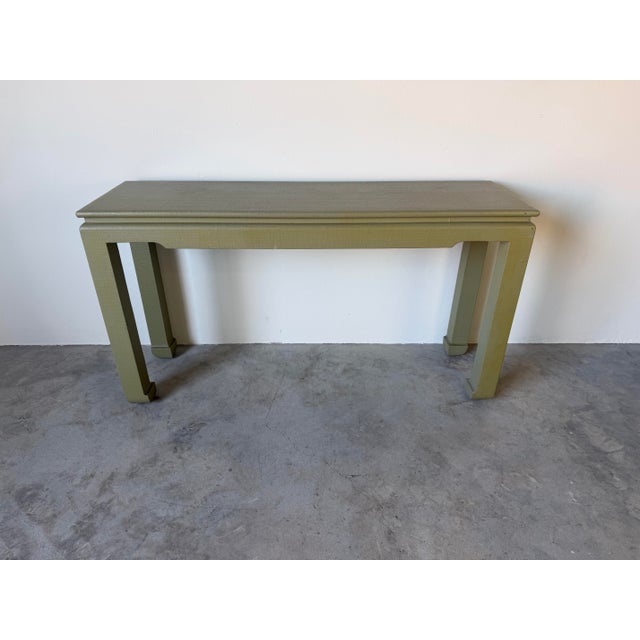 Vintage 1970s Organic Modern Harrison Van Horn Style Lacquered Grasscloth Console Table For Sale - Image 11 of 12
