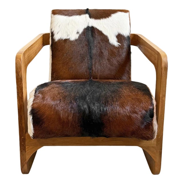 Brown & White Farmhouse Deco Cow Side Chair For Sale