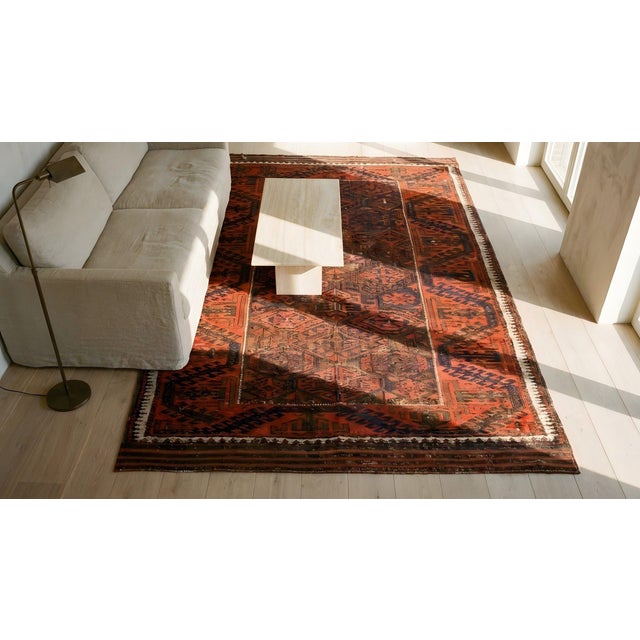 Incredible Red-Raspberry Background Color With Geometric Design Antique Persian Baluch Rug For Sale - Image 15 of 15