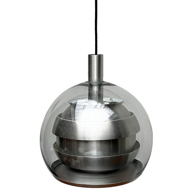Mid-Century German Space Age Aluminum and Glass Globe Pendant Lamp from Doria, 1960s For Sale