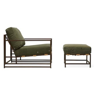 Stephen Kenn Military Armchair Pair and Ottoman For Sale