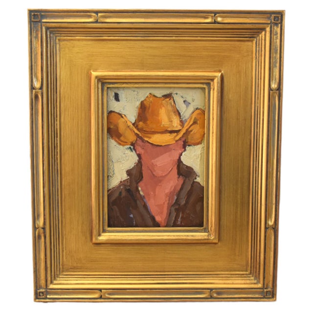 2020s Impressionist Western Cowboy Portrait Painting Including the Antiqued Gold Wood Frame For Sale - Image 5 of 5