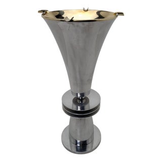Vintage Art Deco Standing Ashtray in Aluminum and Brass, 1940s For Sale