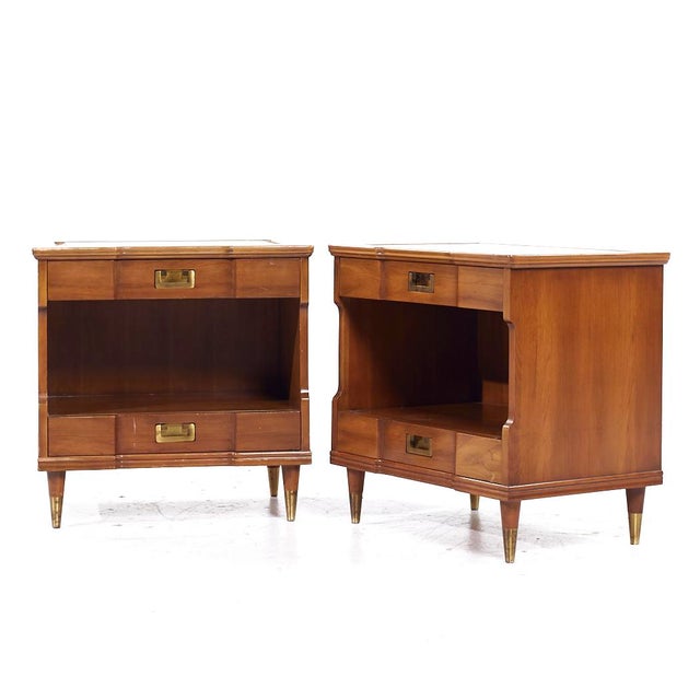 Mid-Century Modern John Widdicomb Mid Century Walnut and Brass Nightstands - Pair For Sale - Image 3 of 12