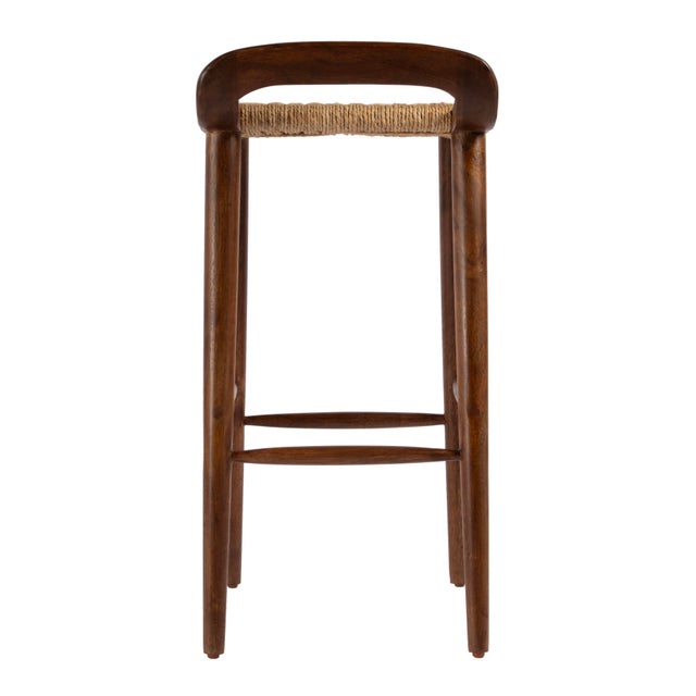 Wood Luna 30 in. Seat Height Wood and Jute Woven Low Back Bar Stool, Brown For Sale - Image 7 of 9