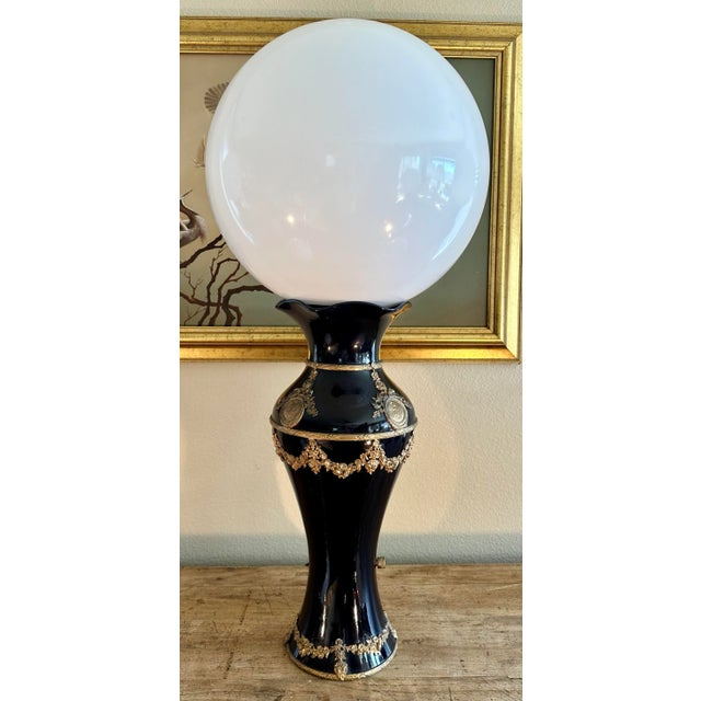 Manufacture de Sevres Antique 19th Century Large Sevres Vase Globe Table Lamp, Ormolu Jules Prosper Legastelois Decorated With Gilt Bronze Cupids & Garlands For Sale - Image 4 of 13