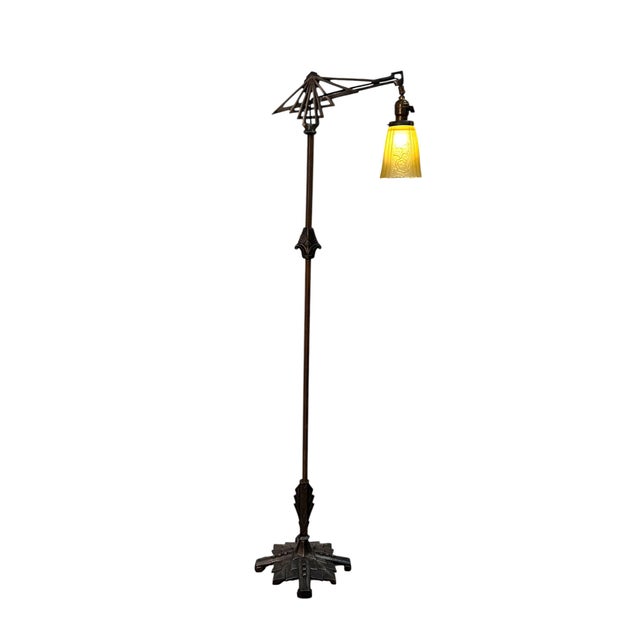 Brass and Cast Iron 1930s Depression Era Floor Lamp With Amber Art Deco Glass Shade #2619 For Sale - Image 11 of 11