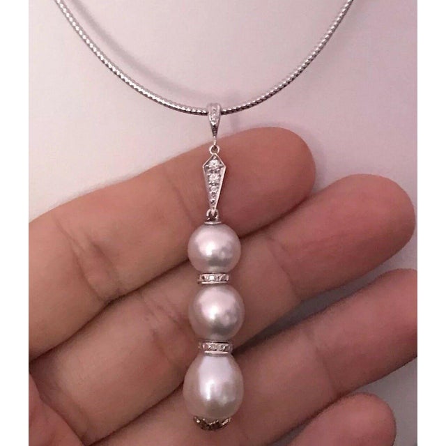 Italian Diamond South Sea Pearl Necklace 14k Gold Italy Certified For Sale - Image 3 of 10