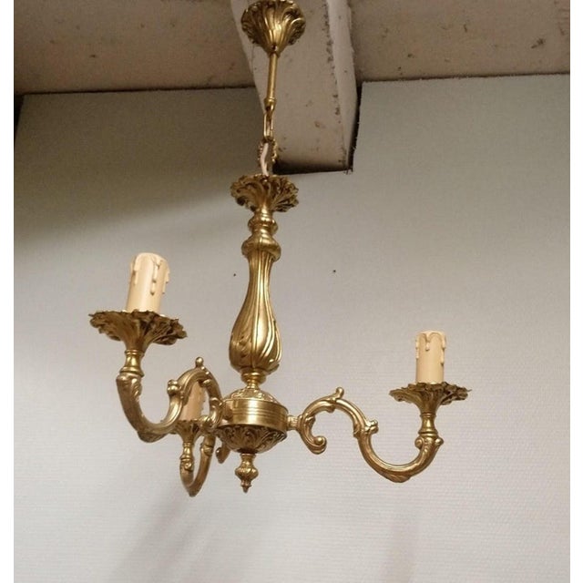 Vintage Louis XV French Bronze Three Branch Chandelier, 1970s For Sale - Image 3 of 13