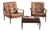 Scandinavian Leather Armchairs with Ottoman, 1960s, Set of 3 For Sale