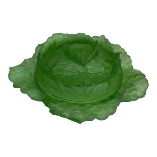 French Green Glass Cabbage Box Circa 1970 For Sale