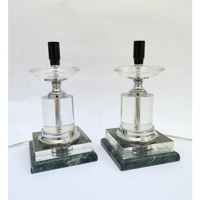 Green Vintage Art Deco Table Lamps in Glass and Marble, 1940s For Sale - Image 8 of 12