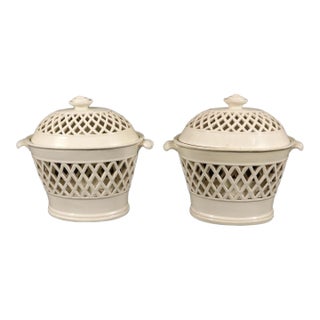 18th-Century English Pottery Creamware Openwork Covered Baskets For Sale