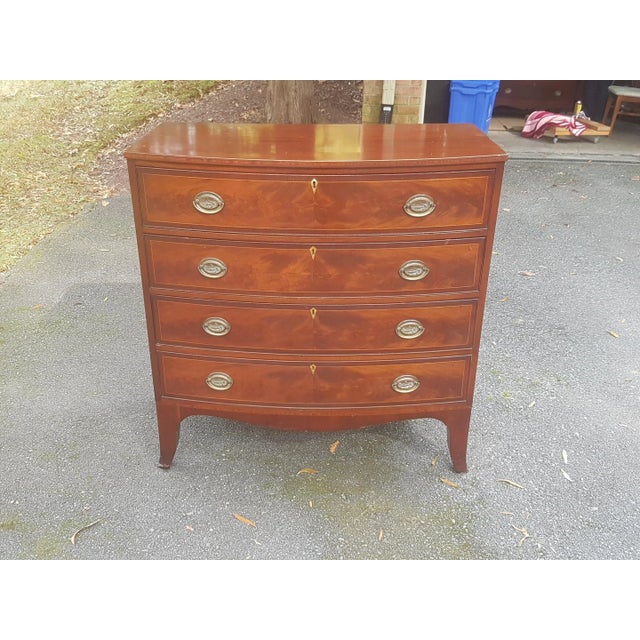 Late 20th Century Late 20th Century Georgian Bow Front Inlaid Chest of Drawers For Sale - Image 5 of 11