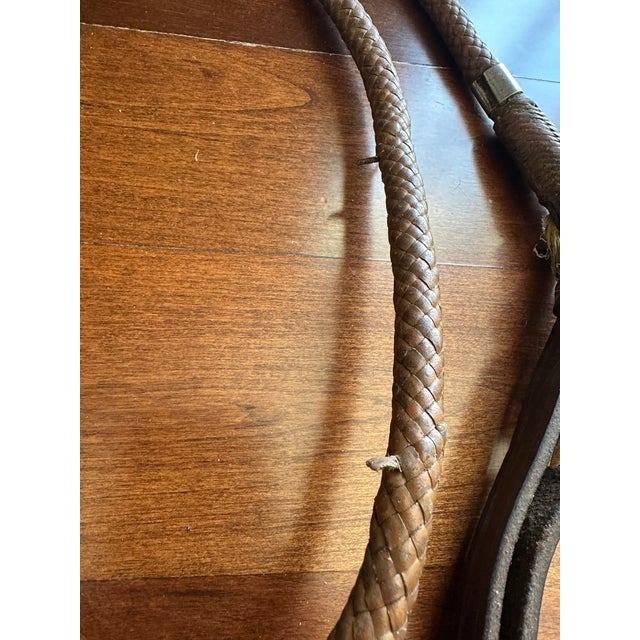 Vintage English 80” Braided Plaited Leather, Stainless Steel Equestrian Horse Rein For Sale - Image 11 of 16