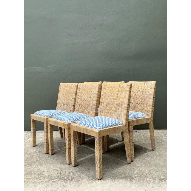Vintage Woven Rattan Dining Chairs in Quadrille For Sale - Image 16 of 18