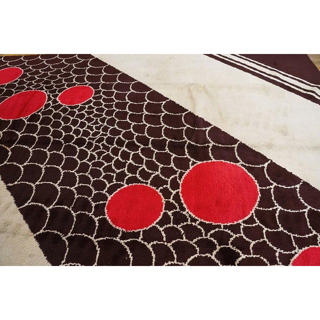 Lovely Circular Red Design and Ivory Background Color Antique English Art Deco Rug For Sale - Image 4 of 6