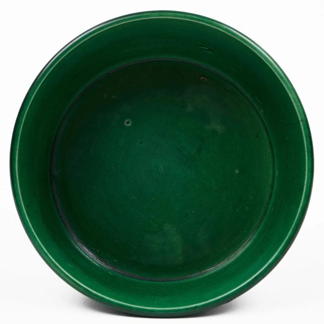 Small antique early 19th century English Staffordshire green glaze basket weave pedestal bowl. Measures 2 1/8" tall x 4...