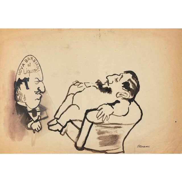 Watercolor on paper realized by Mino Maccari in 1930s. Hand signed lower right. Very good condition except for a fold in...