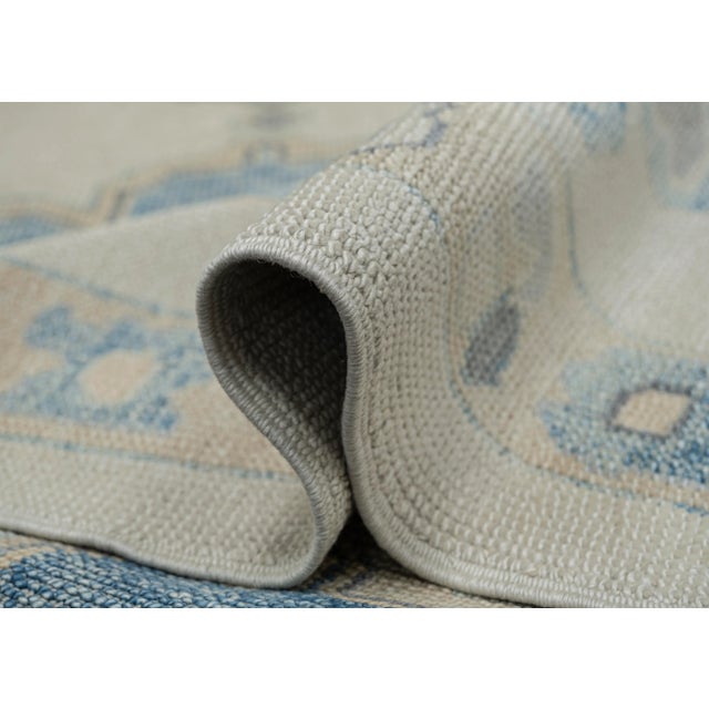 Beige Turkish Oushak Rug Beige Blue Accents Handwoven Wool Rug 3'1" X 12'3" For Sale - Image 8 of 9