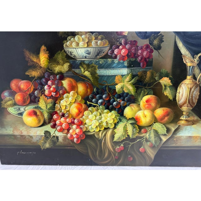 Large Vintage Original P. Loosestrife Still Life Fruit Grapes Oil Painting For Sale In New York - Image 6 of 13