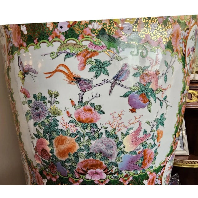 Rose Pair of Monumental Mid-20th Century Chinese Famille Rose Palace Vases For Sale - Image 8 of 17