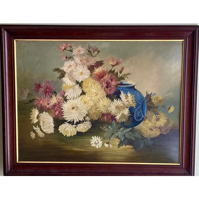 Pink Vintage Still Life Flower Painting in Nice Wood Frame For Sale - Image 8 of 11