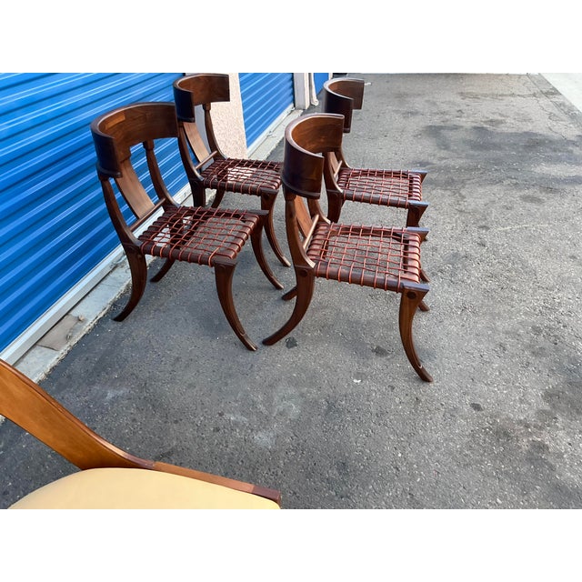 Mid-Century Modern t.h. Robsjohn Gibbings Style Walnut Klismos Chairs…set of 4 For Sale - Image 3 of 16