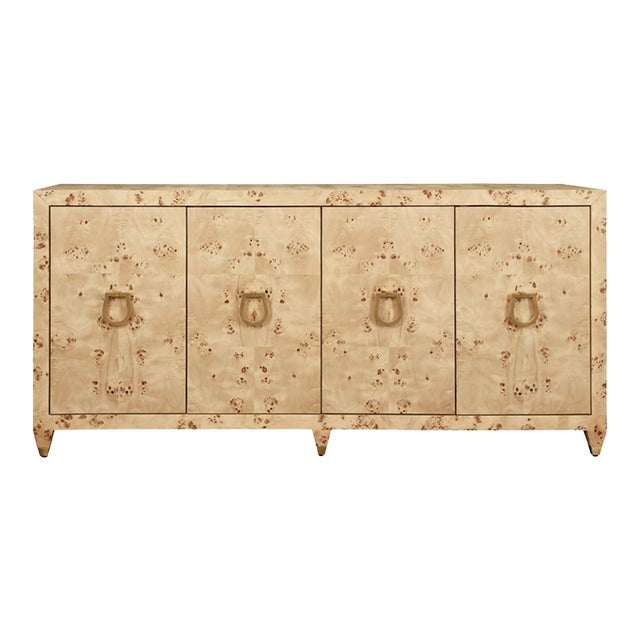 Matthew Izzo Home Mulligan Light Burlwood Four Door Buffet With Satin Brass Hardware For Sale