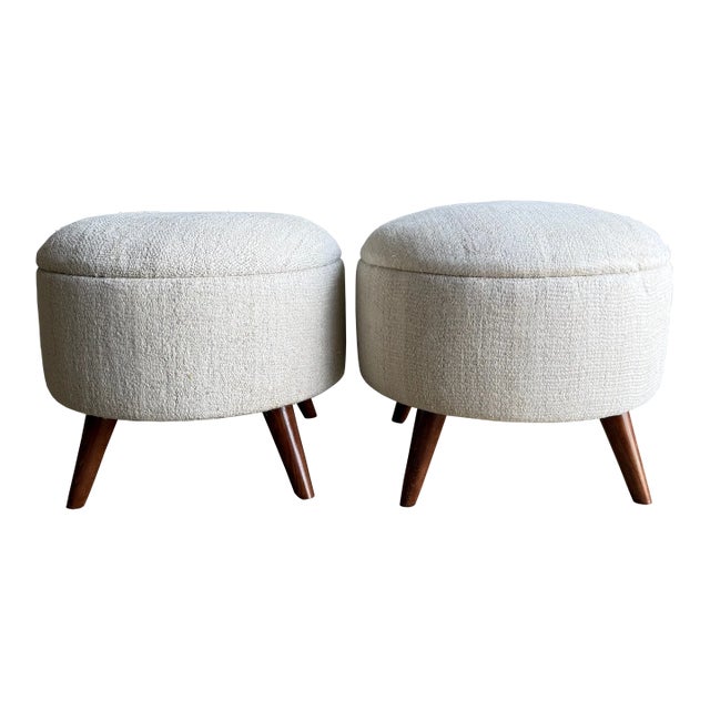 Pair of Off-white Ottomans Made From Vintage Turkish Rugs For Sale